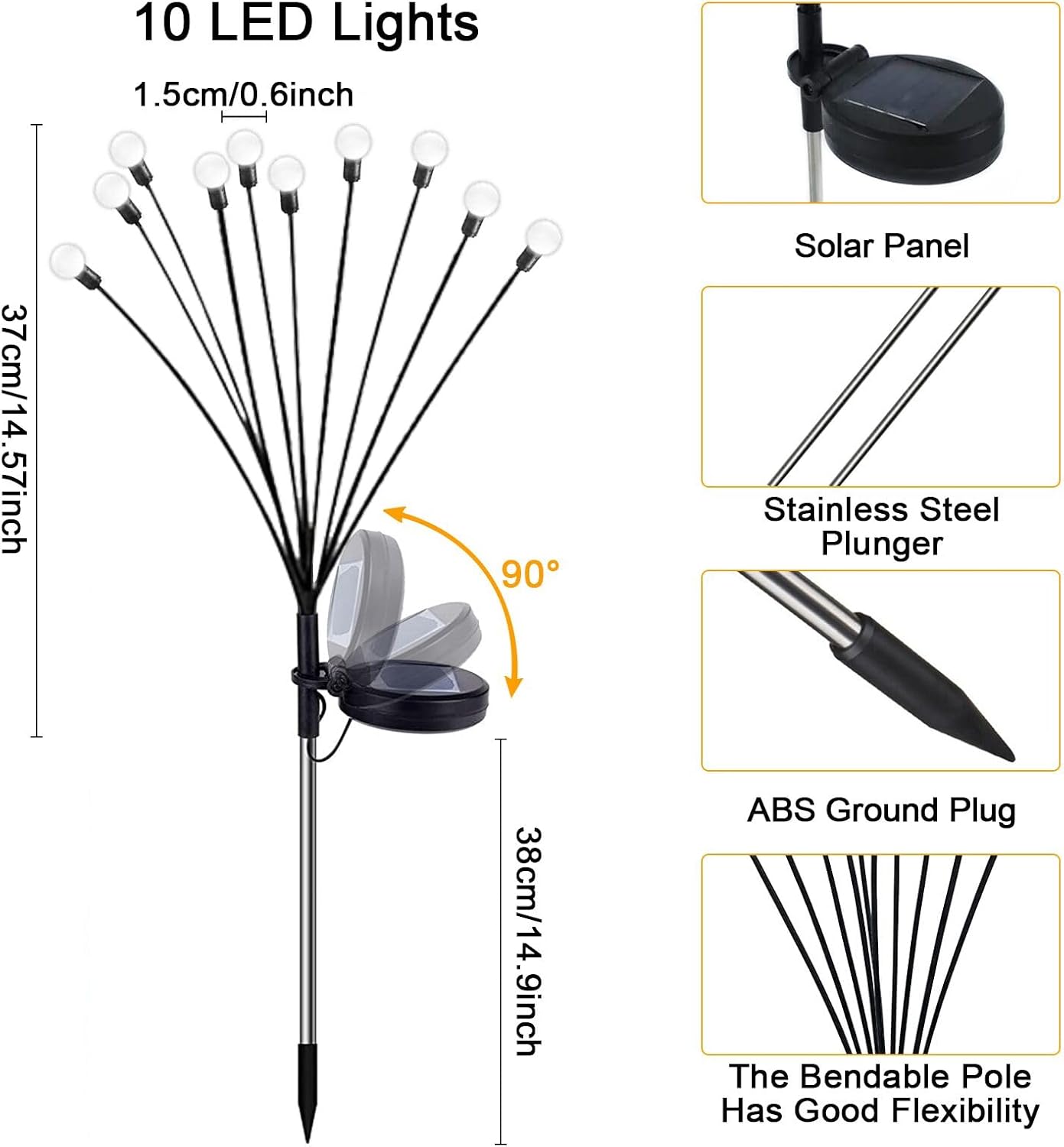 Lampes Solaires - Lot de 2 Firefly Lumières Solaires -2 Modes d'éclairage SoloEasy